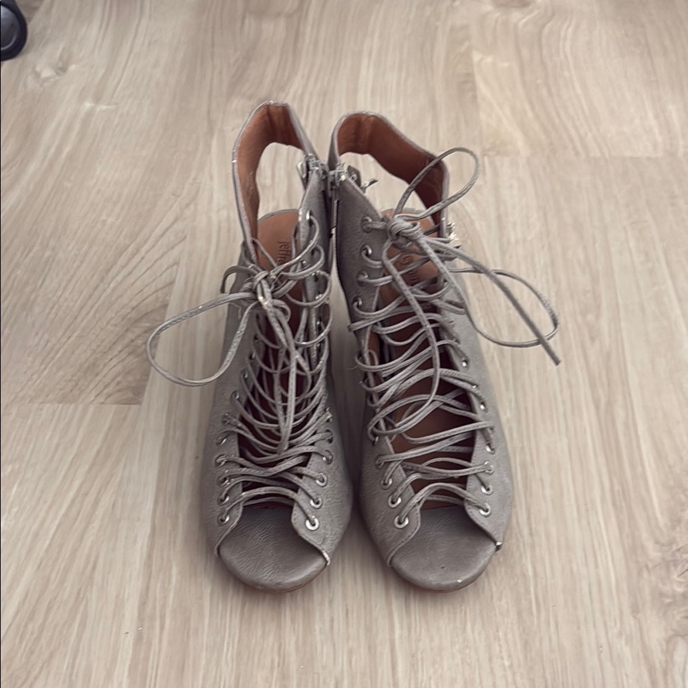 Jeffrey Campbell Gray Lace-Up Heeled Sandals
